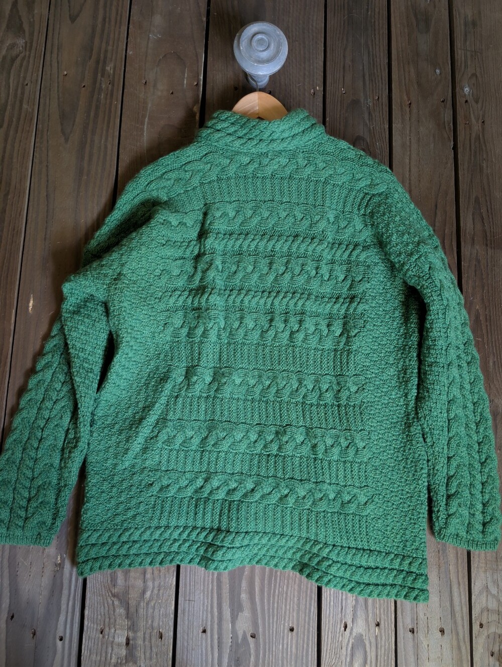 Hand Knit Green Cable Knit Cardigan L - Picture 3 of 7